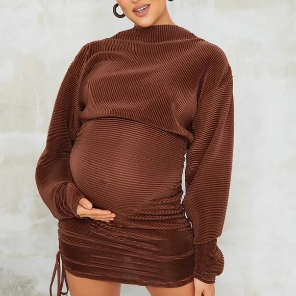 PrettyLittleThing | Dresses | Super Cute Brown Maternity Dress | Poshmark